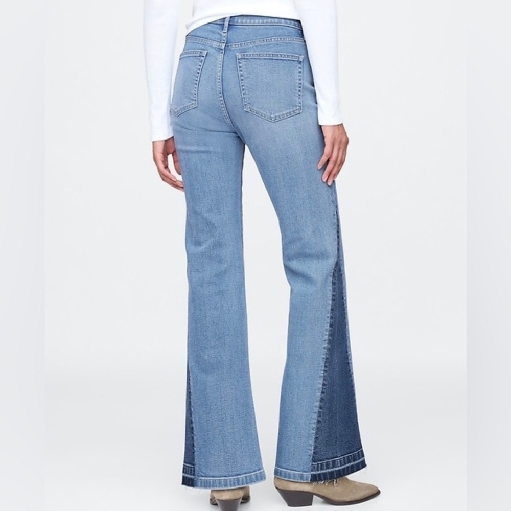 Gap 70s Flare Jeans Womens 2 Blue High Rise Two Tone Patchwork Western Festival
